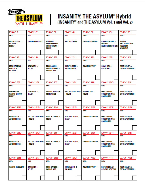 5 Day Insanity Asylum Workout List for Fat Body