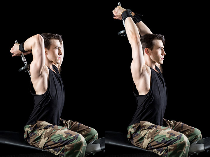 standing overhead dumbbell tricep extension example 